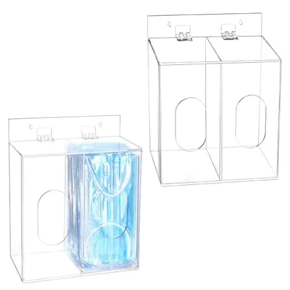 QWORK Acrylic Mask and Glove Dispenser Box 2 Pack - Space-Saving Double
