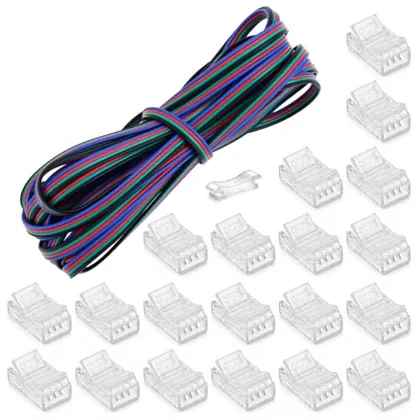 QWORK 4 Pin 10mm Solderless LED Strip Connectors - 20 Pack