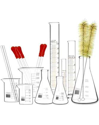 QWORK Borosilicate Glass Labware Set - 18 Pcs Heat Resistant Beakers