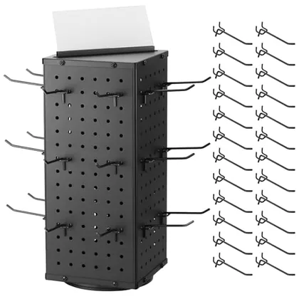 QWORK Rotating Metal Pegboard Display Stand - 4-Sided Spinner