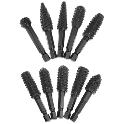 QWORK 10 Pieces Rotary Burr Wood Carving Rasp Files Set - 1/4 in Hex Shank