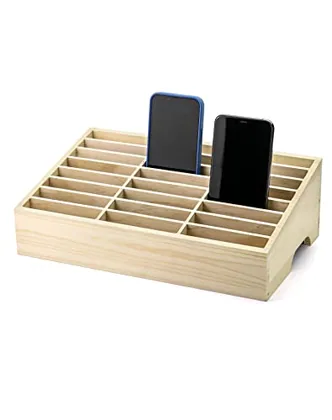 QWORK Wooden Cell Phones Storage Box 24-Grid