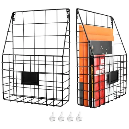 QWORK Metal Wire Wall Mounted File Organizer - 2 Pack Fits A4 & Letter Size