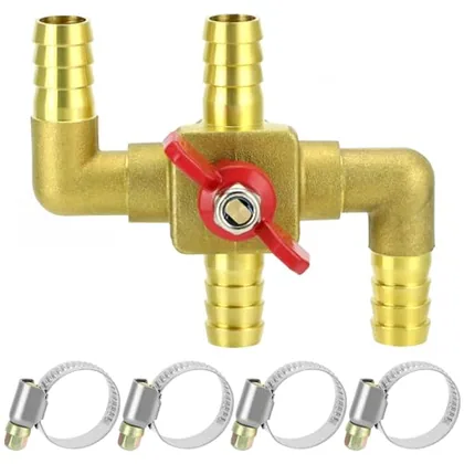 QWORK Solid Brass 5/8 in 4-Way Heater Control Valve with Switch
