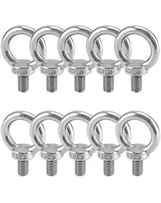 QWORK 10 Pack Stainless Steel M10 x 18mm Shoulder Lifting Ring Eye Bolt