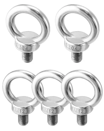 QWORK 5 Pack Stainless Steel M12 x 20mm Shoulder Lifting Ring Eye Bolt