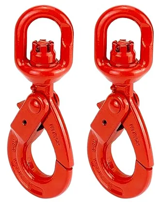QWORK Grade 80 Drop Forged Steel Swivel Self-Locking Safety Hook - 2 Pack