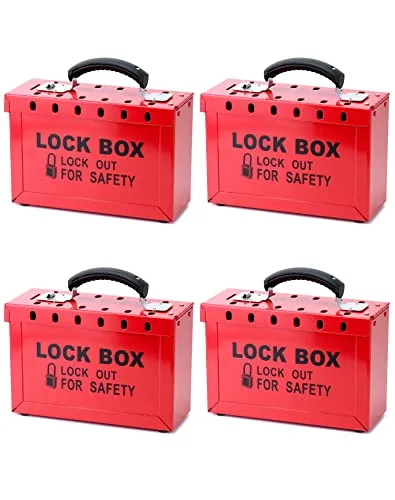 QWORK Lockout Tagout Group Lock Box - 4 Pack Steel Lockout Box with12